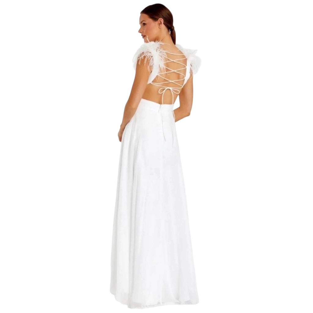 MAC DUGGAL Ostrich Feather A-Line Gown White Style 68113 Sz 2