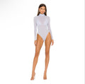 Mariandrée Gaitán Caroline Sheer Mesh Mock Neck Bodysuit Periwinkle XS