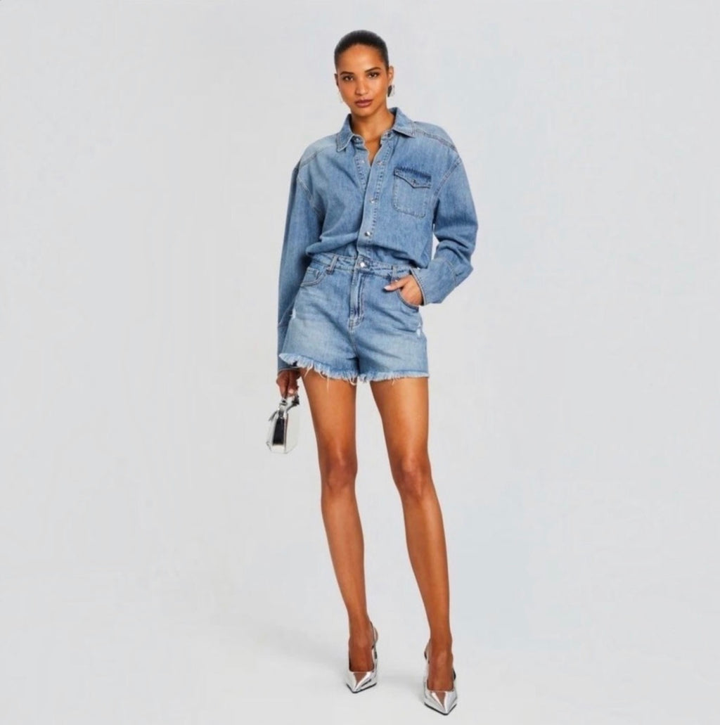 Retrofete ANNIE DENIM ROMPER in Oasis Sz Small