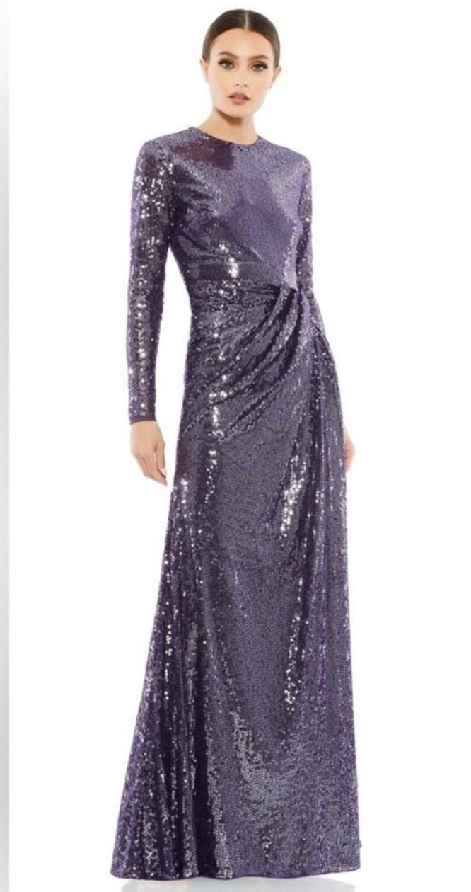 Mac Duggal Sequined Long Sleeve Draped Gown Purple Amethyst Sz 2 $598  
Style #10824