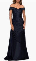 La Femme 28103
Off the Shoulder Satin
Evening Dress with Pleating Navy Sz 8 $438