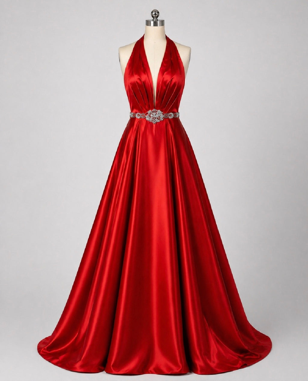 Sherri Hill 51588 Red Halter Ball Gown Beaded Waist Satin Formal
Dress Size 4 $598