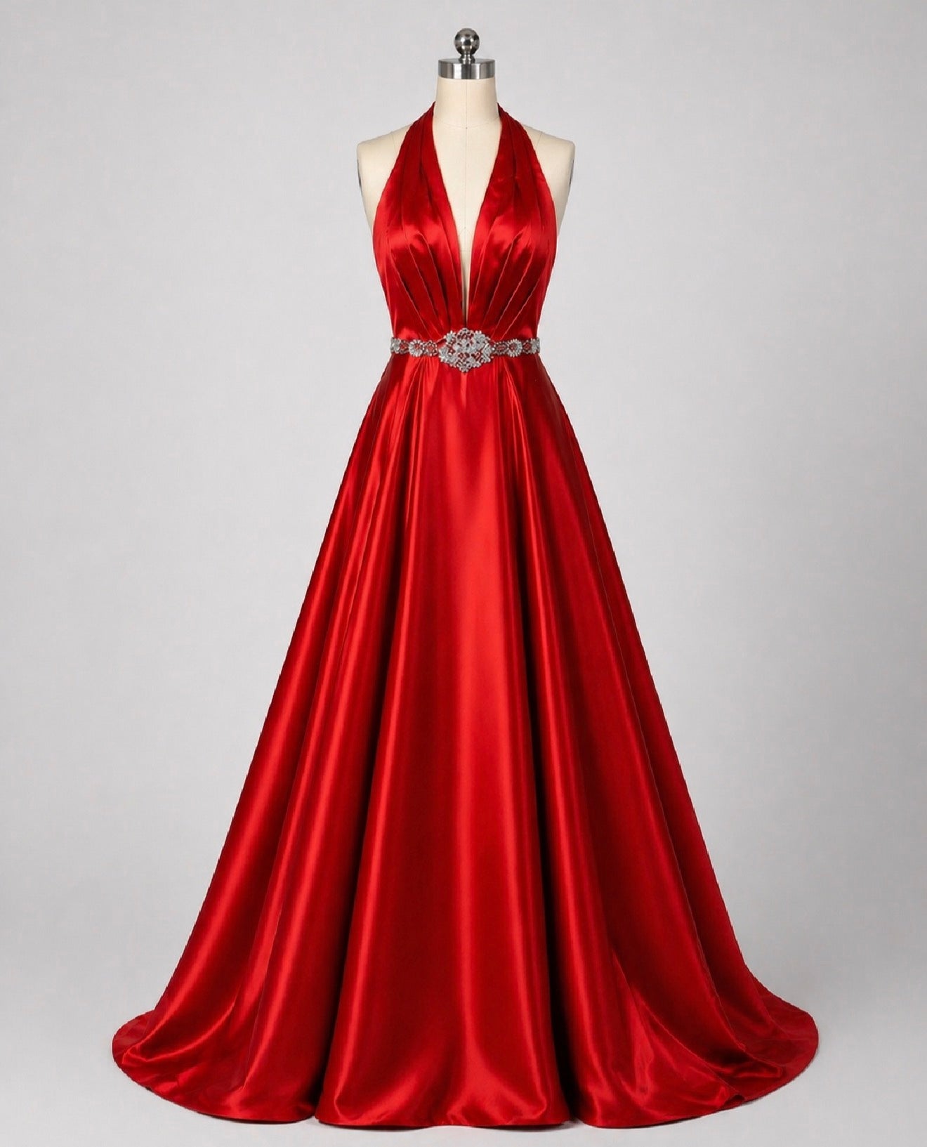 Sherri Hill 51588 Red Halter Ball Gown Beaded Waist Satin Formal
Dress Size 4 $598