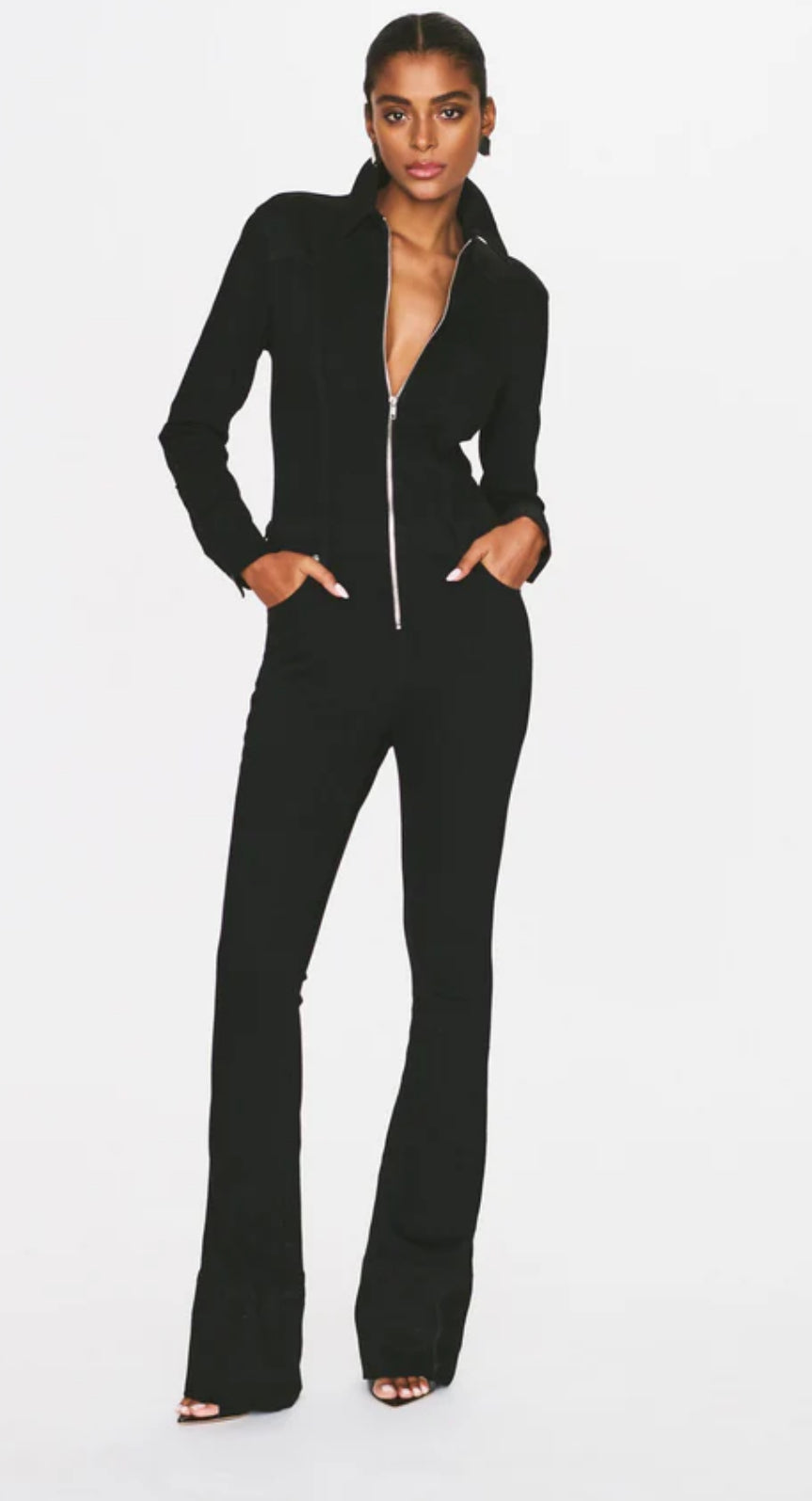 SER.O.YA Deedee Denim Flare Jumpsuit in Black Size Small $448