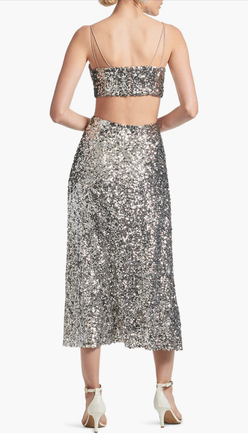 Sachin & Babi Roux Sequin Cutout
Midi Dress Silver Sz 4 $475