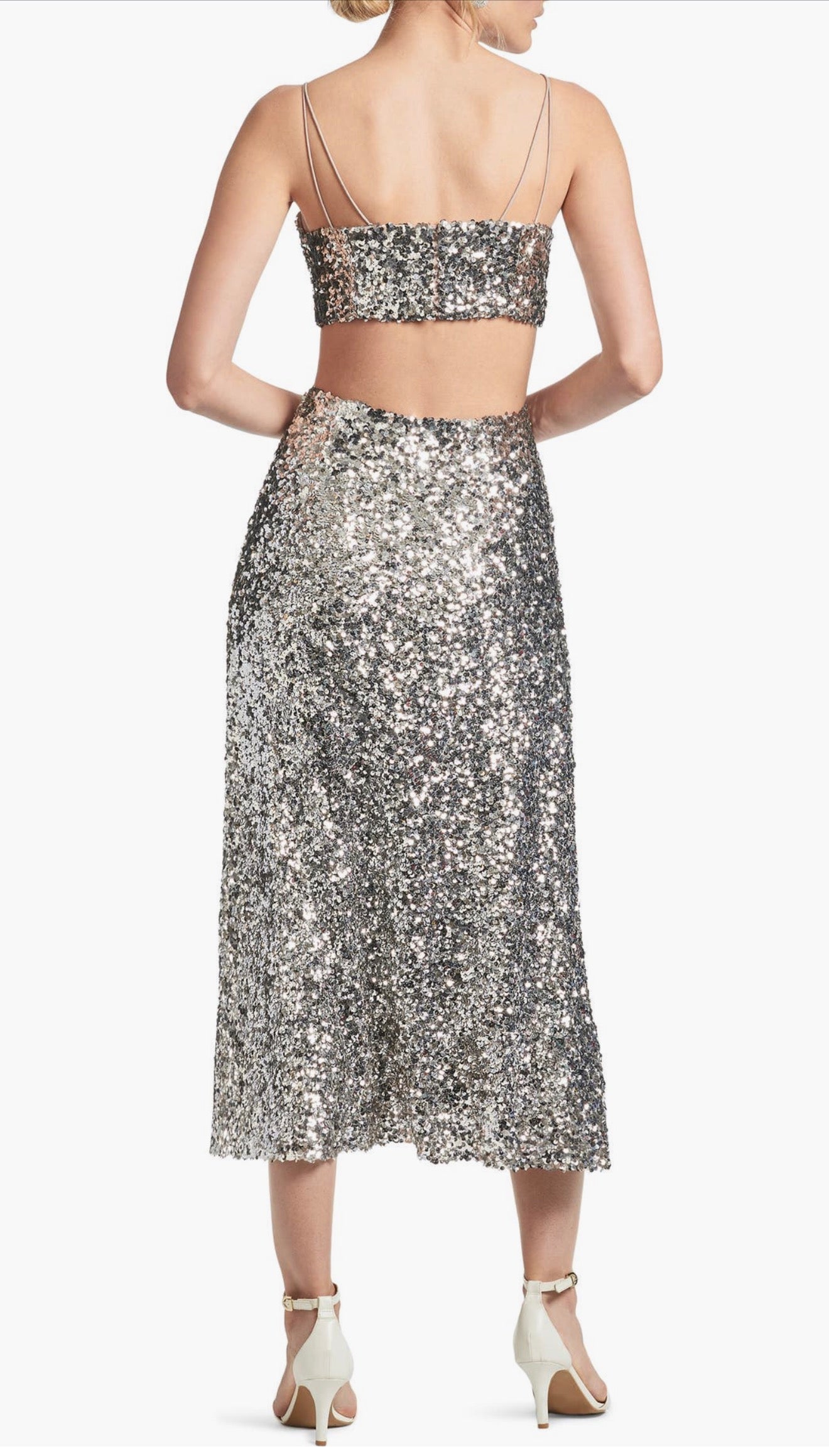 Sachin & Babi Roux Sequin Cutout
Midi Dress Silver Sz 4 $475