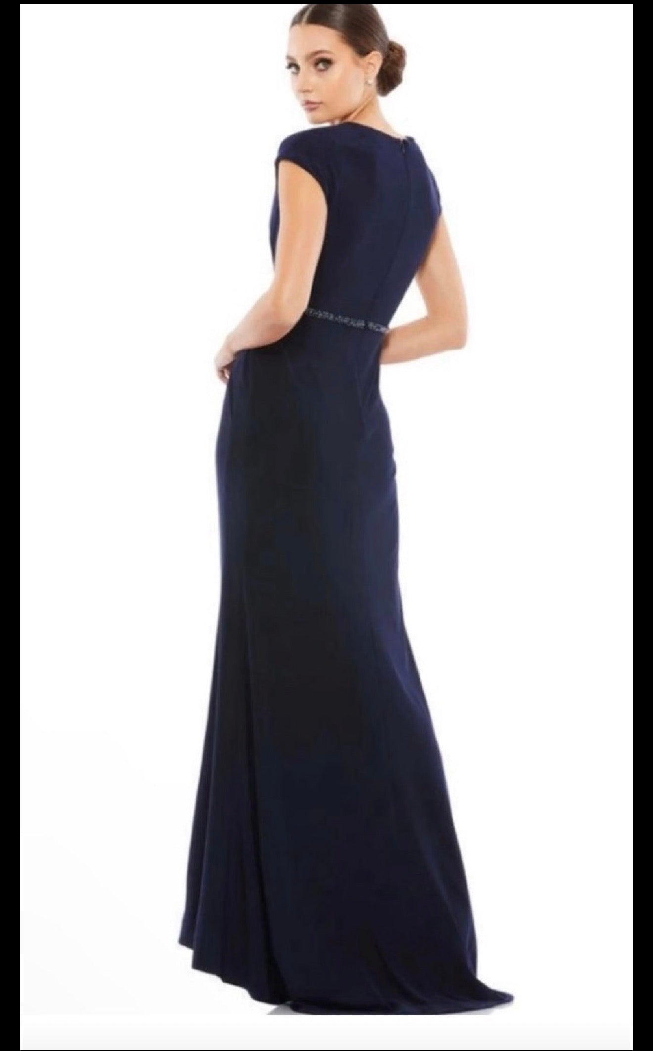 Mac Duggal 67850 Navy Beaded Waist Cap Sleeve Dress Gown Sz
10