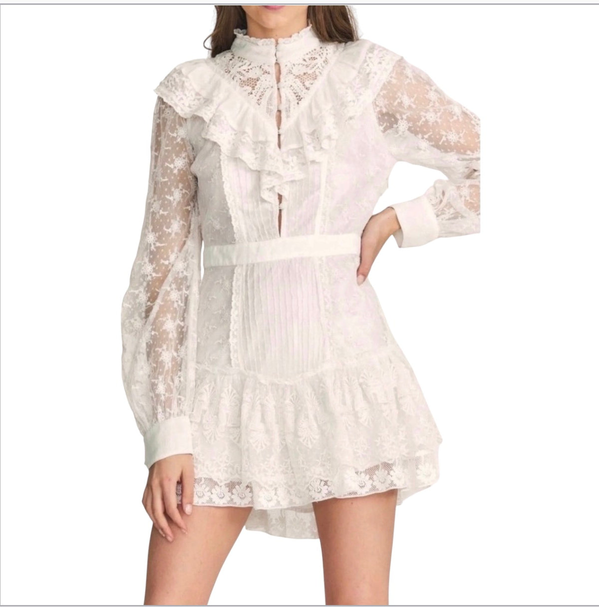 LoveShackFancy Trisha
Ruffled Lace Mini Dress in True White Sz 4