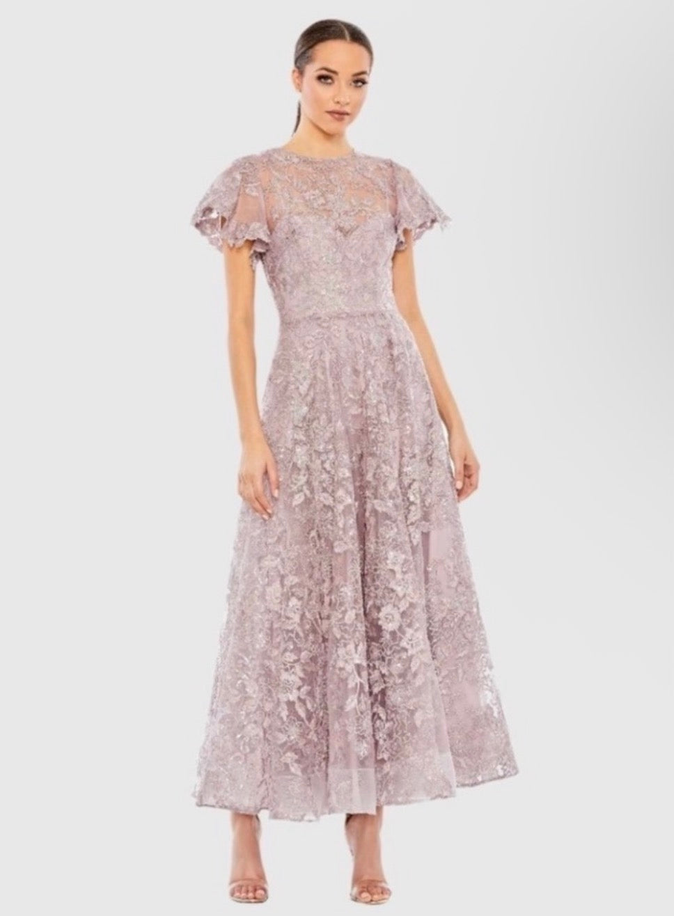Mac Duggal 50665 Lilac Embroidered High Neck Cap Sleeve Gown NWT Size 8 $698