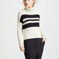 Chaser Cream Black Striped Cowl Neck Knit Sweater Size Medium