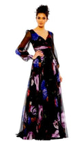 Mac Duggal 67872
Black Chiffon Bishop Sleeve
Floral Print Gown Dress $598