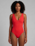 TA3 Plungey One Piece Swimsuit Red Lace-Up Back Large Short
