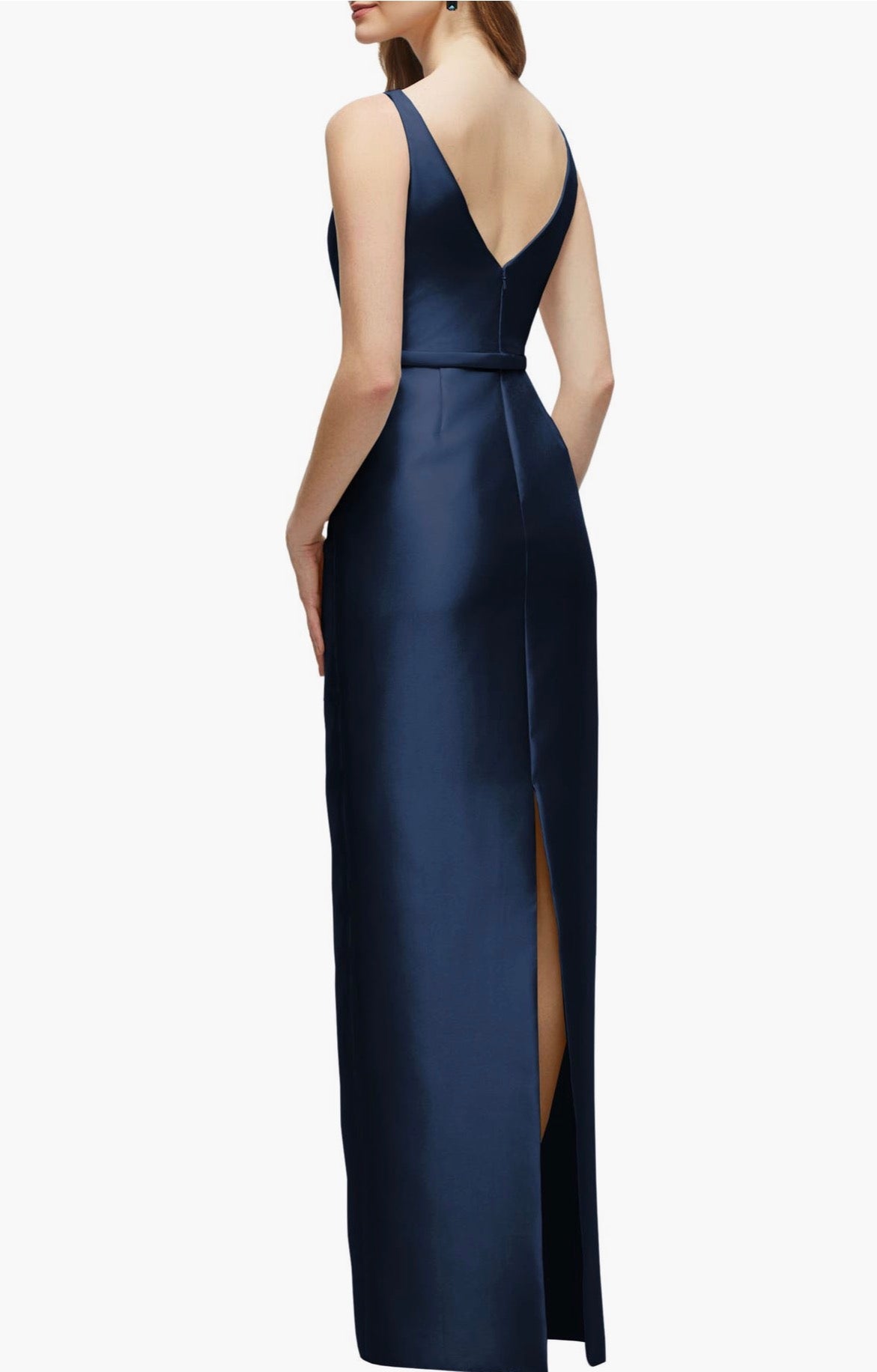 Alfred Sung Midnight Blue Sleeveless Bow Waist Full Length Gown D881 Sz 12