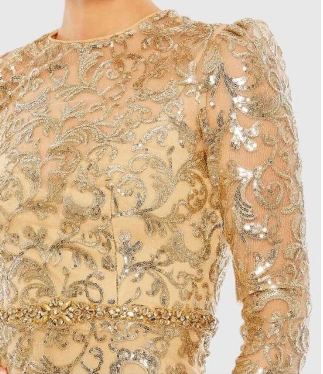 Mac Duggal 68011 Gold Embellished High Neck Gown Size 4 $698