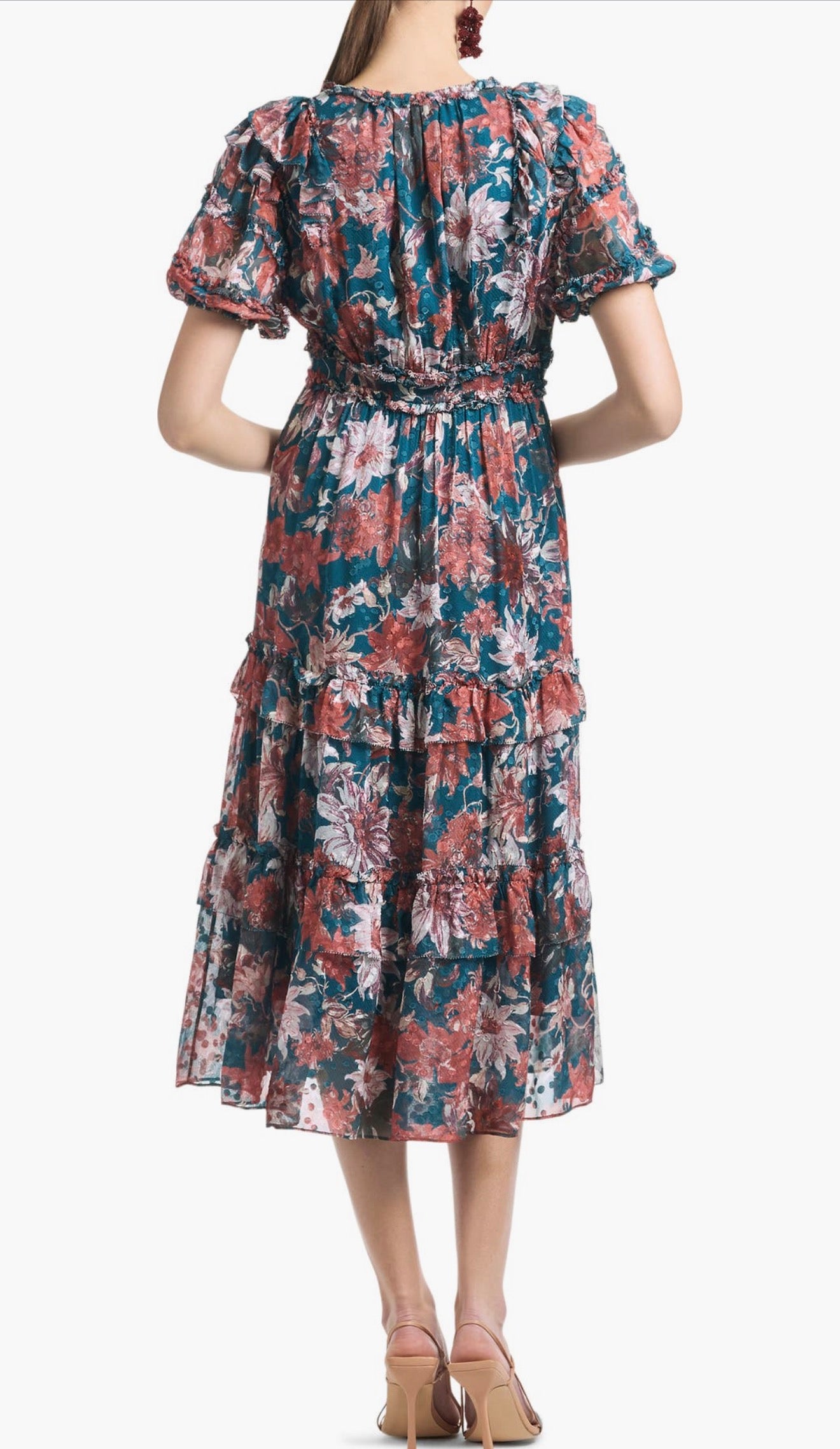 Sachin & Babi
Veronica Floral Tiered Dress in TEAL/GUAVA LILY Sz 0 $325