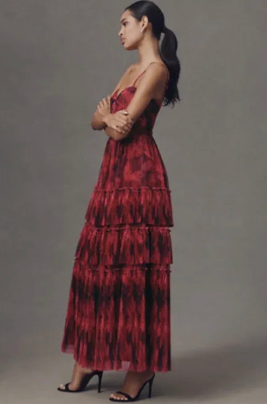 HUTCH Madelina Pleated Tulle Tiered Maxi Dress Sz 2
