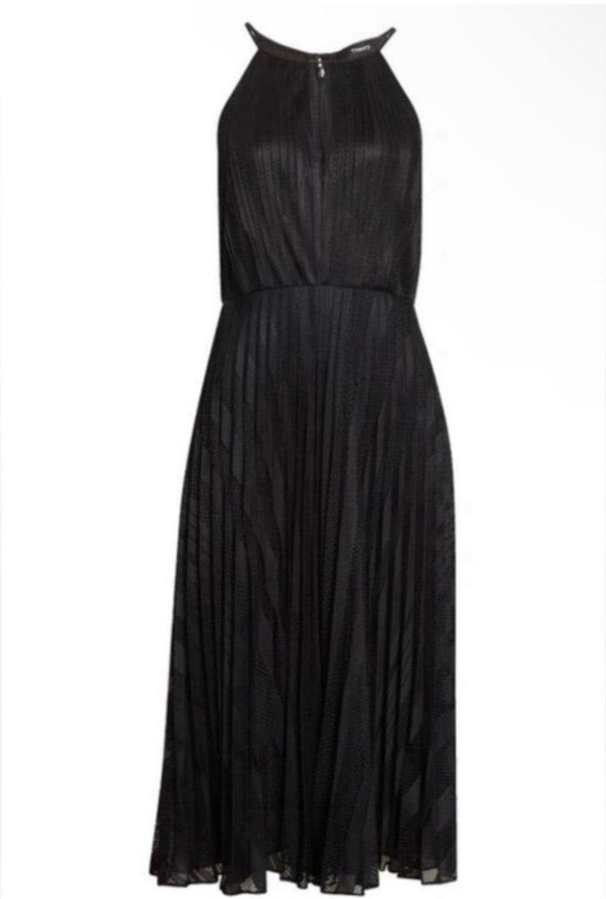 NWT Theory Pleated Lace Halter Midi Dress in Black Size 4 $595