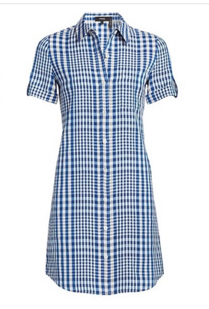 Theory Mayvine Dillon Plaid shirtdress Blue Sz 2 $455