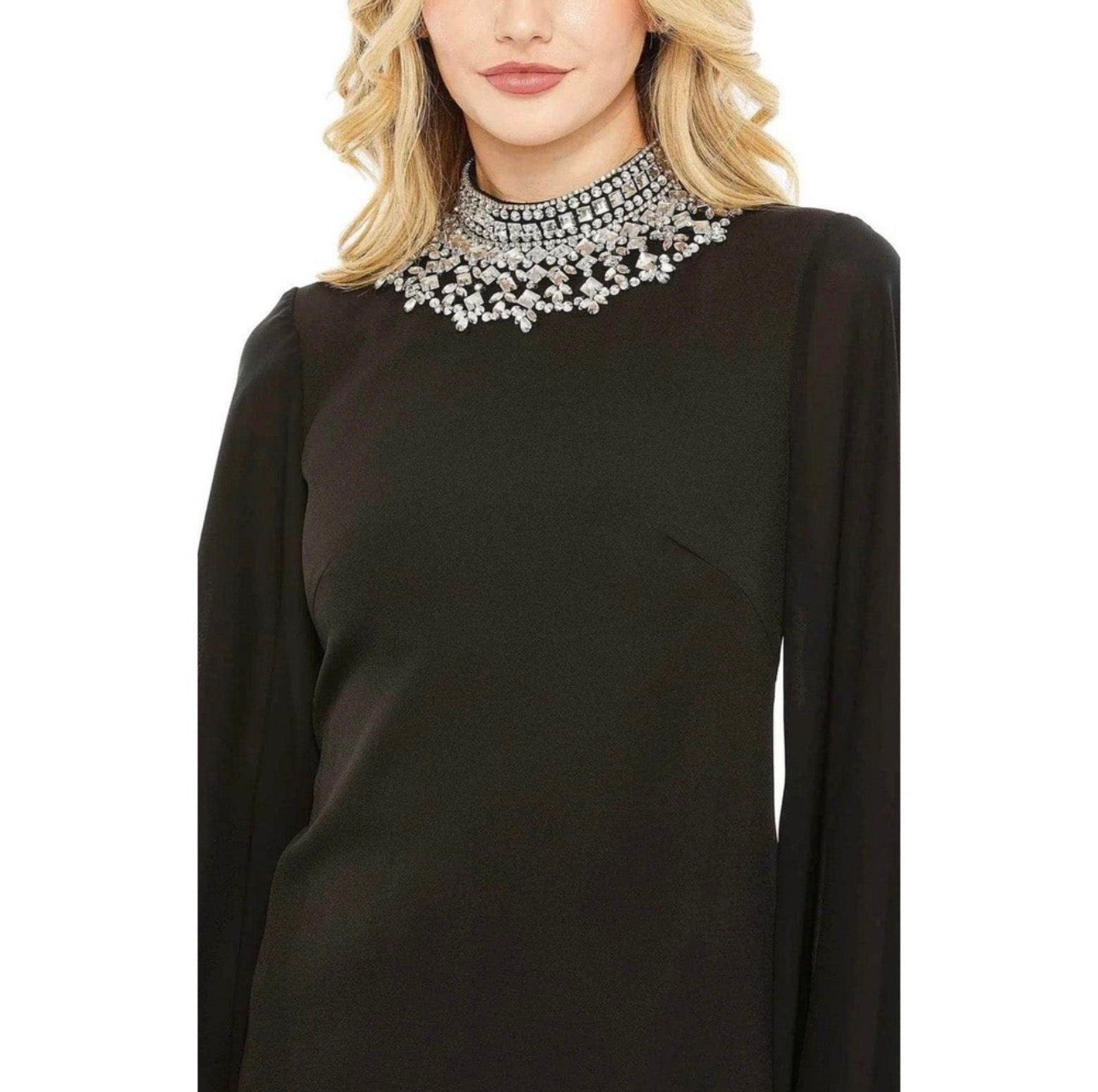 leena Mac Duggal 49607
Rhinestone Neck Cocktail Dress Kimono Sleeve $498