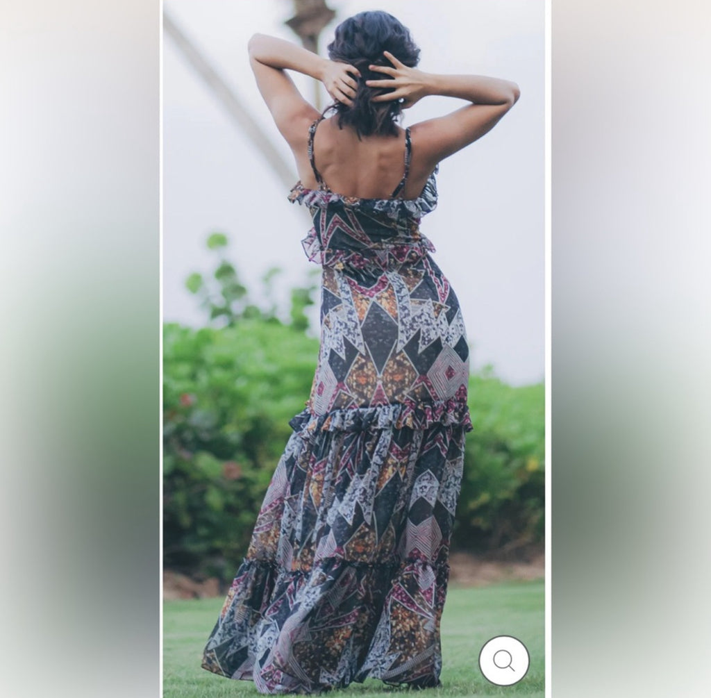 Sukiso Angelina Ruffle Maxi
Dress in Pink Deco $385