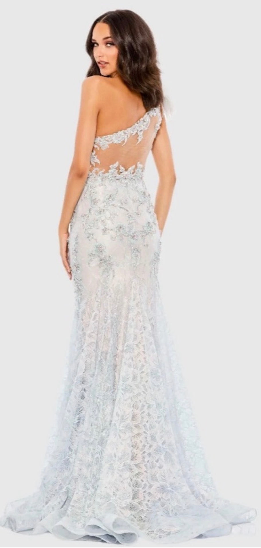 Мас DUGGAL 79264 Blue
Embroidered Feathered One
Shoulder Trumpet Gown Sz 10