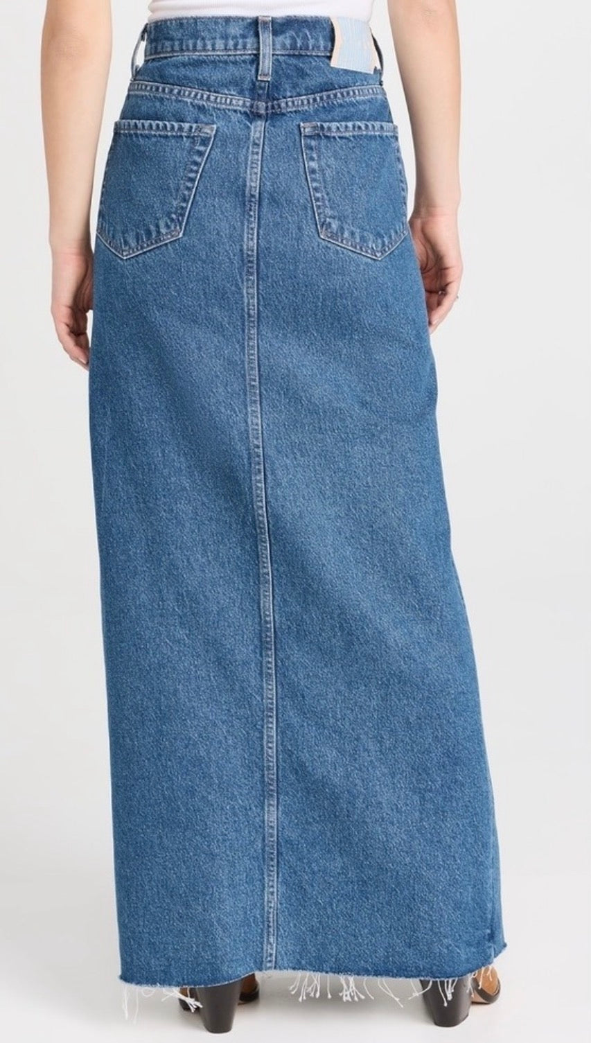 MOTHER SNACKS! Lickity Split Fray Denim Maxi Skirt Size 28 $298