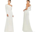 Mac Duggal
One-Shoulder Gown with Dramatic Puff Sleeve and
Thigh-High Slit 26592 $398