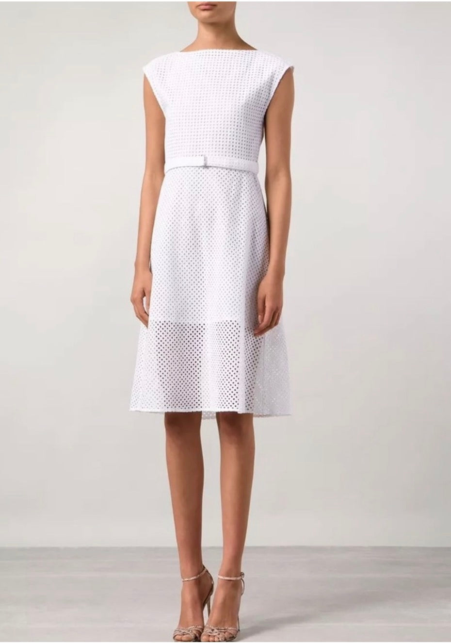 Theory Afala Midi Dress in White Eyelet Cube Sz 0 $345