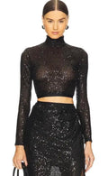 ENZA COSTA
Sequin Cropped Long Sleeve Mock Neck Top Sz XS $295