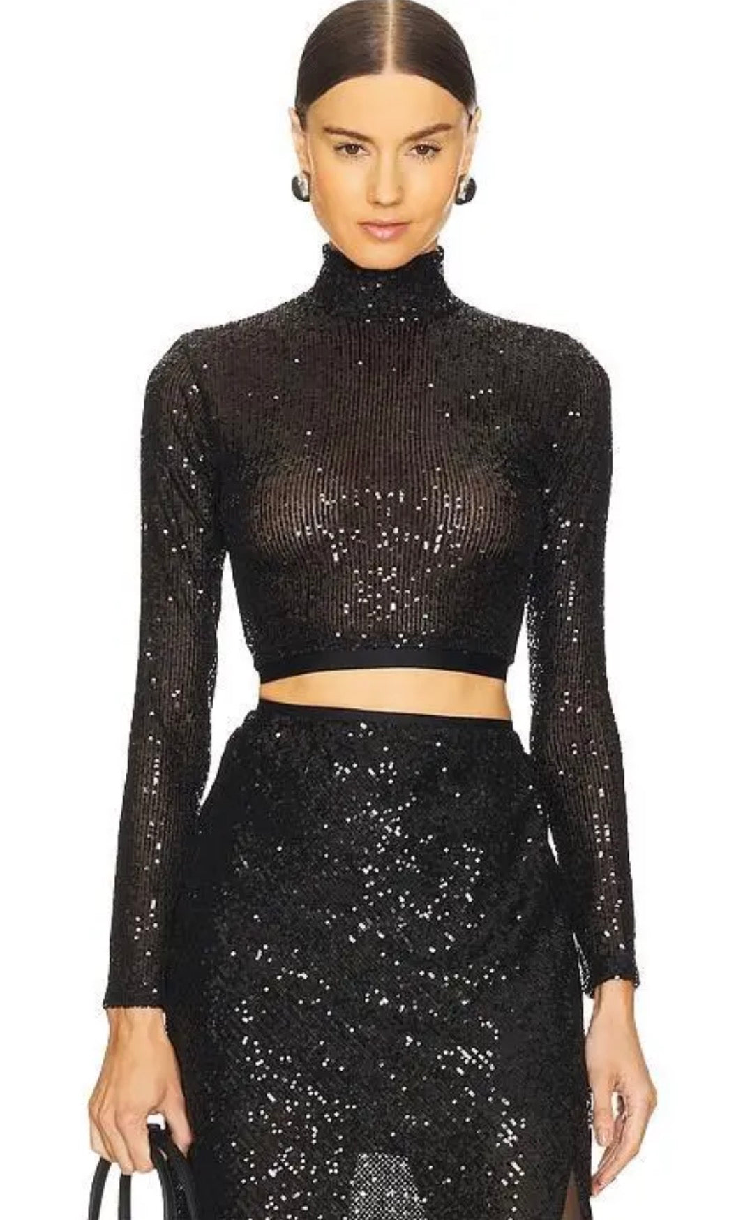 ENZA COSTA
Sequin Cropped Long Sleeve Mock Neck Top Sz XS $295