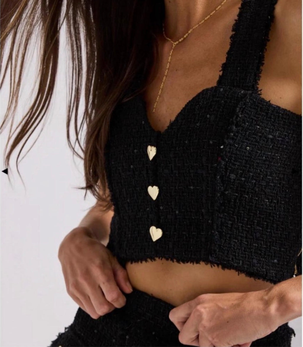 Generation Love Mina Cropped Tweed Top in Black Sz XS