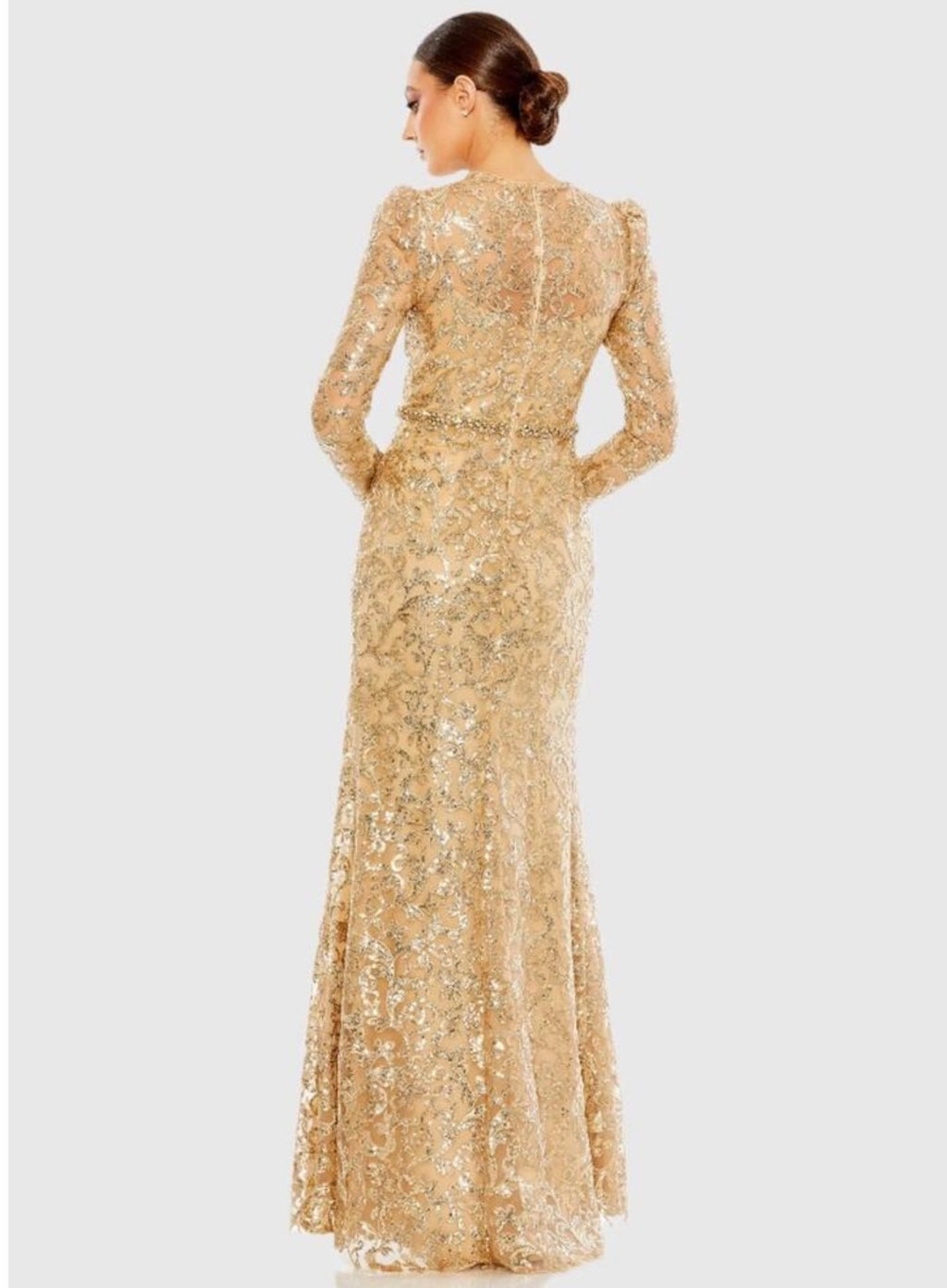 Mac Duggal 68011 Gold Embellished High Neck Gown Size 4 $698
