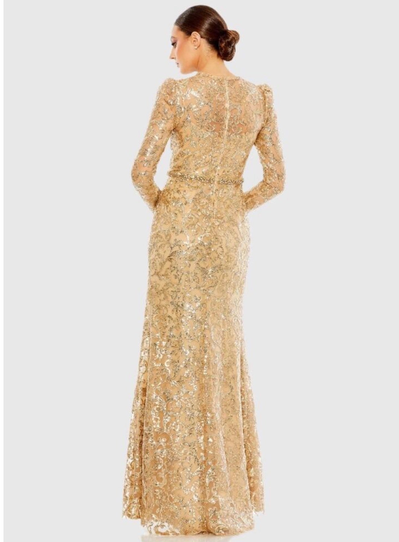 Mac Duggal 68011 Gold Embellished High Neck Gown Size 4 $698