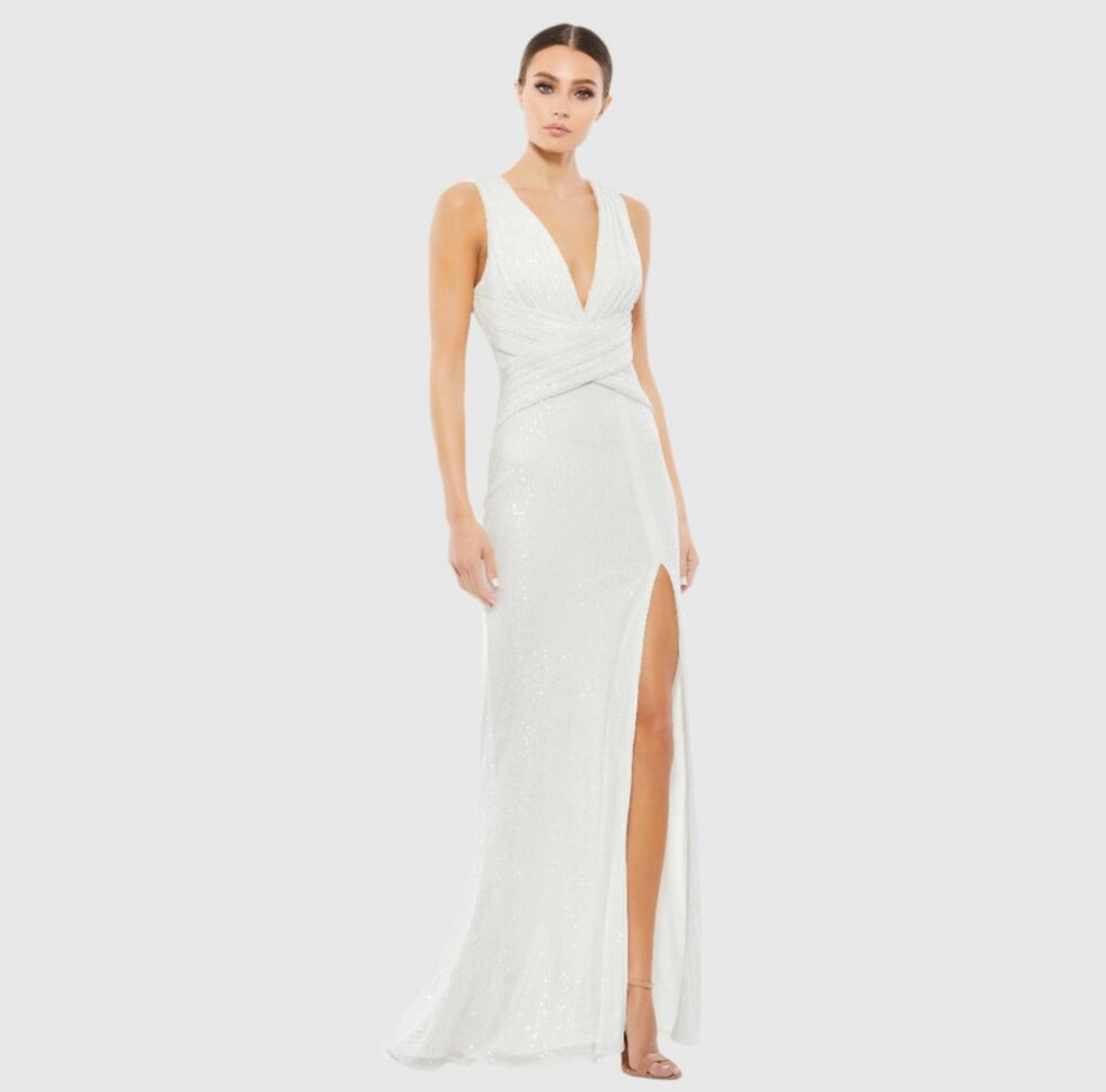 MAC DUGGAL V-NECK SEQUIN WRAP WAIST GOWN WHITE
26598