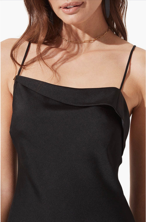 ASTR The Label Cowl Slip Midi Dress Black NWT XL Open Back Satin Dress