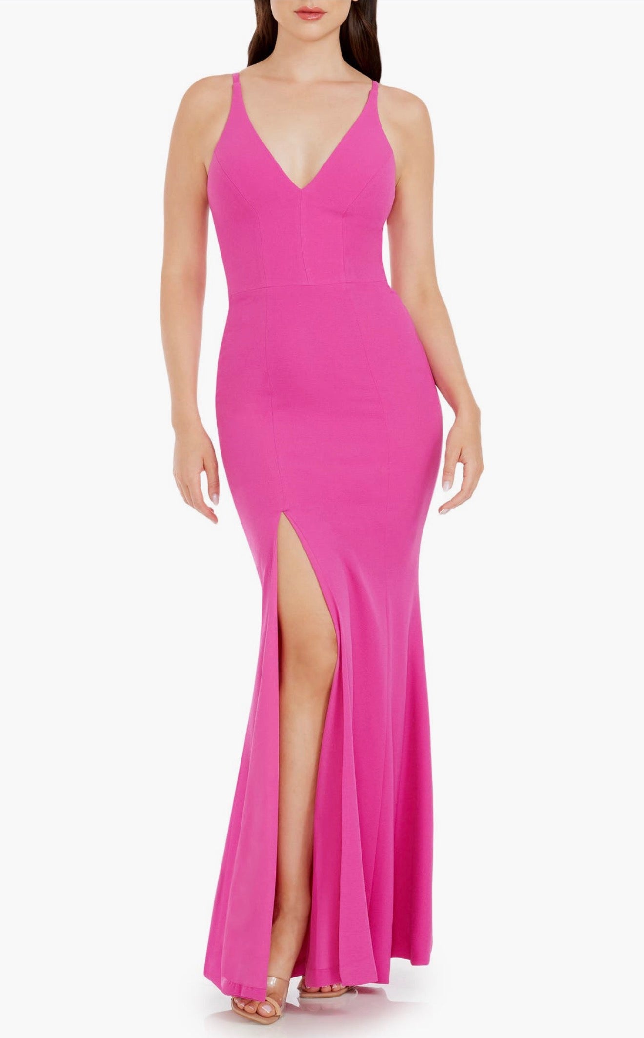 Dress the Population Iris Slit Crepe Gown Bright Fuchsia Small $198