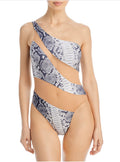 Norma Kamali Mesh Python Print One Shoulder One-Piece Swimsuit XXS $265