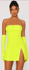 Miscreants London Cupid Mini Dress & Opera Gloves Neon Yellow Green US 2