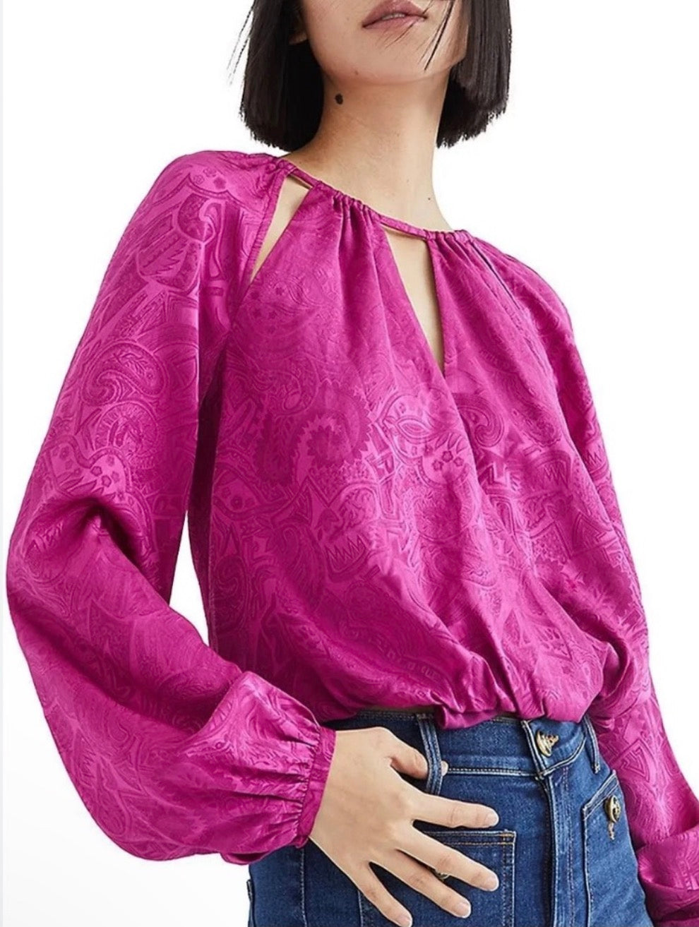 New! Veronica Beard Sionne Paisley Puff Sleeve Silk Blend Top Sz 2 $448