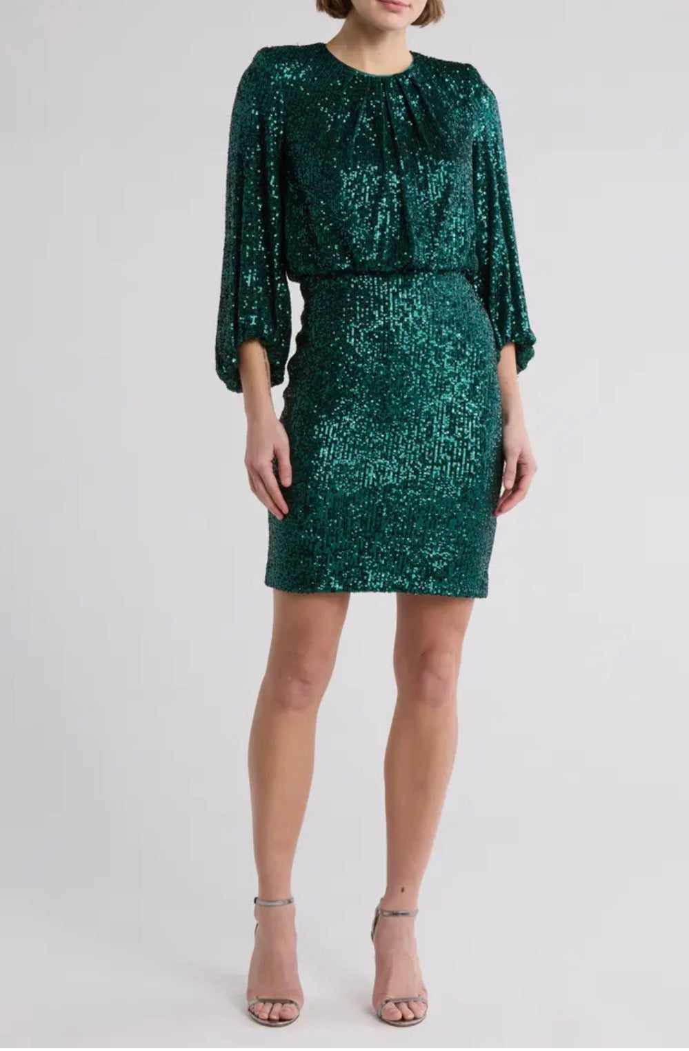 Vince Camuto Sequined Long Sleeve Dress in Hunter (Green) Sz 6 $198