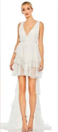 Ieena Mac Duggal High Low Tiered Gown with Built in Bodysuit Sz 4 $398 #55320