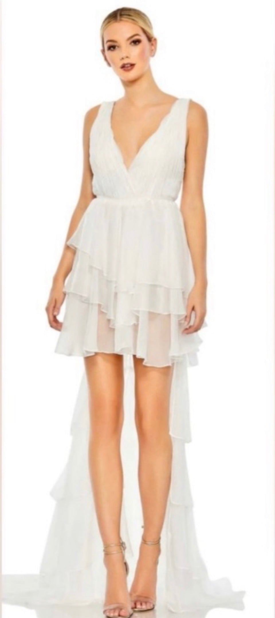 Ieena Mac Duggal High Low Tiered Gown with Built in Bodysuit Sz 4 $398 #55320