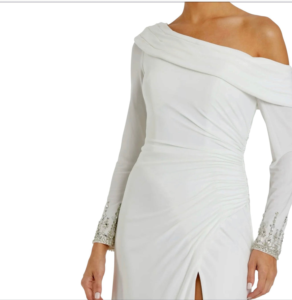 MAC DUGGAL 12231 Off-Shoulder Jeweled Cuff Gown White Size 0 Style