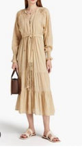 Tigerlily Emine Gathered Cotton Gauze Midi Dress Sand Beige Size 8