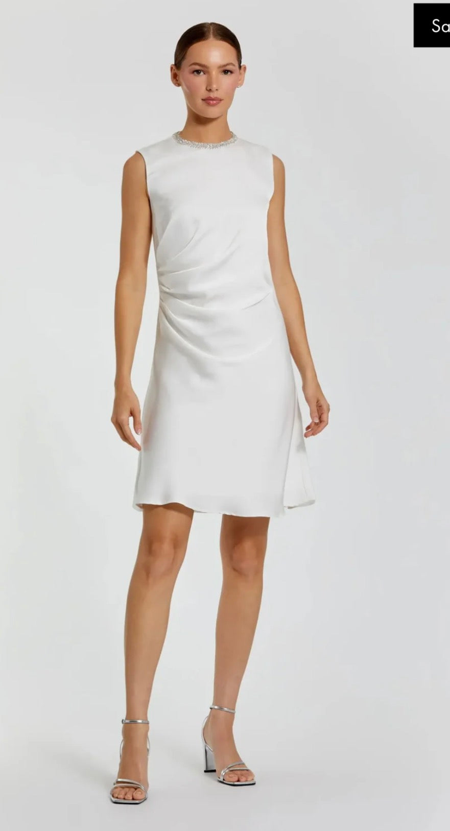 Ieena Mac Duggal White Rhinestone Neckline Draped Mini Dress #556971 Sz 10 $238