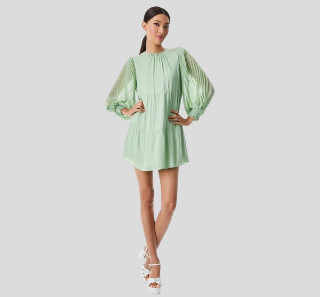 Alice +Olivia Antonette Crew Neck Mini Dress Color: Sea-foam Sz XS $465
