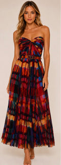 Hutch Strapless Pleated Printed Midi Dress Belted Size 2