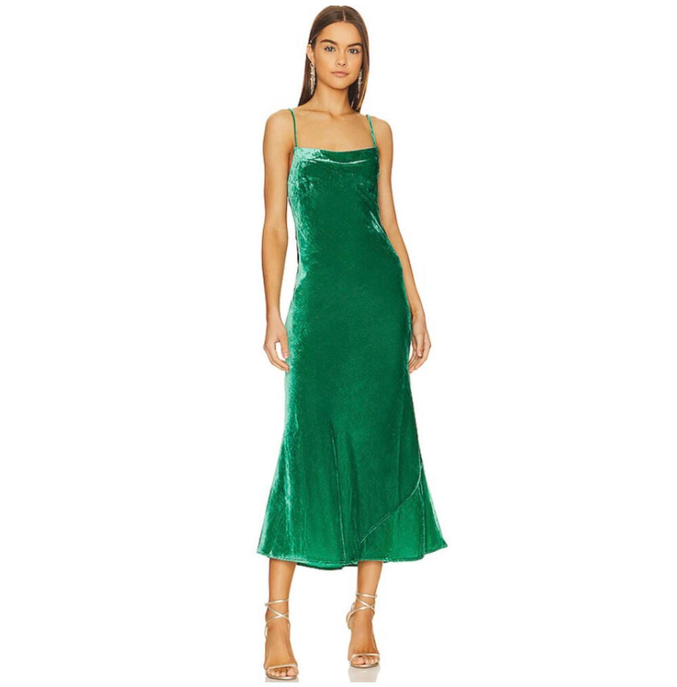 RHODE JEMIMA VELVET SLIP STYLE MAXI DRESS IN EMERALD GREEN Sz 0 $535