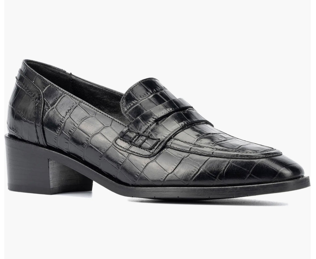 Aquatalia Riya Black Croc Embossed Penny Loafer Sz 7 $425