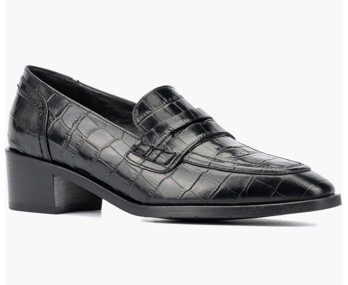Aquatalia Riya Black Croc Embossed Penny Loafer Sz 7 $425